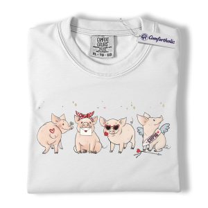 Alternative view of Valentine Pig Shirt, Cute Farm Animal Graphic Tee, Funny Pig Lover T-Shirt, Valentine’s Day Gift for Couples & Pig Lovers, Comfort Colors Shirt