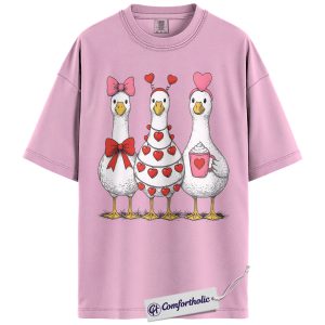 Valentine Goose Shirt, Cute Hearts & Bows Graphic Tee, Funny Duck Lover T-Shirt, Gift for Farm Animal Lovers, Comfort Colors Shirt