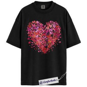 Watercolor Heart Shirt, Pink Valentine Hearts Graphic Tee, Romantic Love T-Shirt, Valentine’s Day Gift for Her, Comfort Colors Shirt