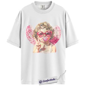 Alternative view of Cupid Angel Girl Shirt, Watercolor Valentine Graphic Tee, Cute Bubblegum Cherub T-Shirt, Valentine’s Day Gift for Girls, Comfort Colors Shirt
