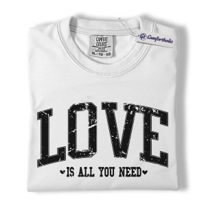 Alternative view of Love Is All You Need Shirt, Vintage Distressed Valentine Graphic Tee, Couples Matching Love Quote T-Shirt, Valentine’s Day Gift for Him & Her, Comfort Colors Shirt