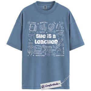 Christian Teacher Shirt, Faith-Based Doodle Graphic Tee, Bible Verse Teacher T-Shirt, Teacher Appreciation Gift for Women, Comfort Colors Shirt