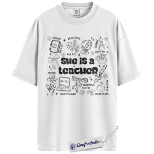 Alternative view of Christian Teacher Shirt, Faith-Based Doodle Graphic Tee, Bible Verse Teacher T-Shirt, Teacher Appreciation Gift for Women, Comfort Colors Shirt
