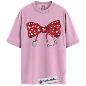 Valentine Nurse Shirt, Coquette Bow Stethoscope Graphic Tee, Registered Nurse RN T-Shirt, Valentine’s Day Gift for Nurses, Comfort Colors Shirt