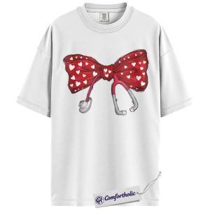 Alternative view of Valentine Nurse Shirt, Coquette Bow Stethoscope Graphic Tee, Registered Nurse RN T-Shirt, Valentine’s Day Gift for Nurses, Comfort Colors Shirt
