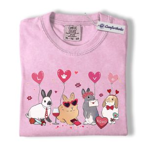Valentine Bunny Shirt, Cute Rabbit Love Graphic Tee, Bunny Mom T-Shirt, Valentine’s Day Gift for Rabbit Lovers, Comfort Colors Shirt