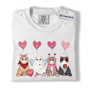 Alternative view of Valentine Cat Shirt, Cute Love Cats Graphic Tee, Cat Mom T-Shirt, Valentine’s Day Gift for Pet Lovers, Comfort Colors Shirt