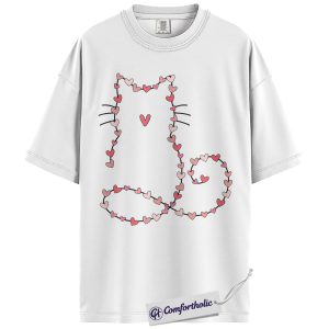 Alternative view of Cat Valentine Shirt, Cute Heart Outline Graphic Tee, Cat Lover T-Shirt, Valentine’s Day Gift for Cat Moms, Comfort Colors Shirt