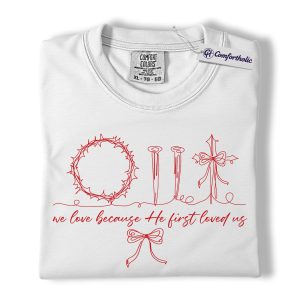 Alternative view of Christian Valentine Shirt, Cross Nails Crown of Thorns Graphic Tee, Jesus Love Faith T-Shirt, Valentine’s Day Gift for Christian Women, Comfort Colors Shirt