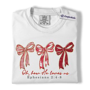 Alternative view of Christian Bow Shirt, Coquette Bible Verse Graphic Tee, Ephesians 2:4-8 Faith T-Shirt, Valentine’s Day Gift for Christian Women, Comfort Colors Shirt