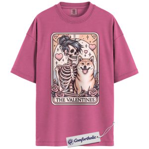 Shiba Inu Valentine Shirt, Tarot Skeleton Dog Graphic Tee, Shiba Inu Lover T-Shirt, Valentine’s Day Gift for Dog Moms