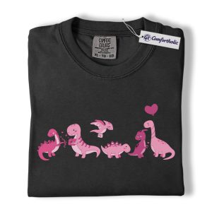 Valentine Dinosaur Shirt, Cute Pink Dino Graphic Tee, Dinosaur Lover T-Shirt, Valentine’s Day Gift, Comfort Colors Shirt