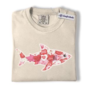 Alternative view of Shark Valentine Shirt, Heart Collage Sea Animal Graphic Tee, Shark Lover T-Shirt, Valentine’s Day Gift for Ocean Lovers, Comfort Colors Shirt