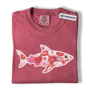 Shark Valentine Shirt, Heart Collage Sea Animal Graphic Tee, Shark Lover T-Shirt, Valentine’s Day Gift for Ocean Lovers, Comfort Colors Shirt