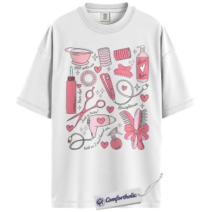 Alternative view of Hairstylist Valentine Shirt, Cute Salon Tools Graphic Tee, Hair Stylist Cosmetology T-Shirt, Gift for Hairdresser Beautician Women, Comfort Colors Shirt