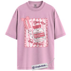Diabetes Valentine Shirt, Cute Insulin Bottle Graphic Tee, Type 1 Diabetes Insulin T-Shirt, Funny Gift for Diabetics & Nurses, Comfort Colors Shirt