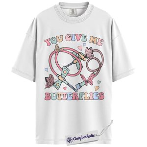 Alternative view of You Give Me Butterflies Shirt, Cute Stethoscope Heart Graphic Tee, Nurse Valentine T-Shirt, Valentine's Day Gift for Nurses & Healthcare Workers, Comfort Colors Shirt