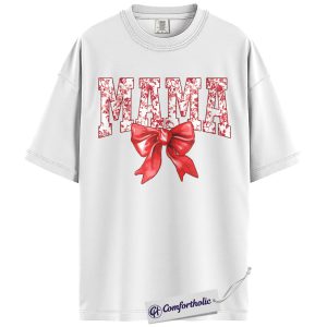 Alternative view of Mama Bow Valentine Shirt, Cute Floral Mama Graphic Tee, Trendy Mom Aesthetic T-Shirt, Mother’s Day Gift for Moms, Comfort Colors Shirt