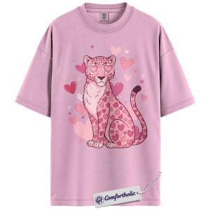 Valentine Leopard Shirt, Cute Heart Eyes Big Cat Graphic Tee, Pink Wild Animal Lover T-Shirt, Valentine’s Day Gift for Wildlife Lovers, Comfort Colors Shirt