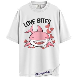 Alternative view of Love Bites Shark Shirt, Cute Valentine Ocean Graphic Tee, Funny Shark Lover T-Shirt, Valentine’s Day Gift for Sea Animal Lovers, Comfort Colors Shirt