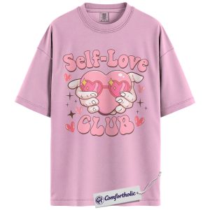 Self Love Club Shirt, Cute Heart Hands Graphic Tee, Positive Mental Health T-Shirt, Valentine’s Day Gift for Women & Girls, Comfort Colors Shirt