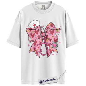 Alternative view of Nurse Bow Stethoscope Shirt, Cute Coquette Medical Graphic Tee, RN Nurse Valentine T-Shirt, Gift for Nurses & Nursing Students, Comfort Colors Shirt