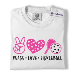 Alternative view of Peace Love Pickleball Shirt, Cute Pink Paddle Graphic Tee, Pickleball Player T-Shirt, Gift for Pickleball Lovers, Comfort Colors Shirt