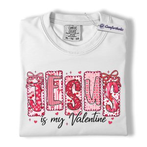 Alternative view of Jesus Is My Valentine Shirt, Patchwork Hearts Christian Valentine Graphic Tee, Faith-Based Jesus Lover T-Shirt, Valentine’s Day Gift for Christian Women, Comfort Colors Shirt