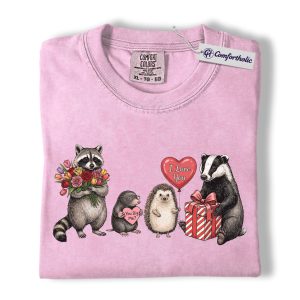 Woodland Animals Valentine Shirt, Cute Raccoon & Badger Graphic Tee, Funny Woodland Animal Lover T-Shirt, Valentine’s Day Gift for Her, Comfort Colors Shirt