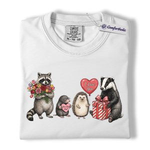 Alternative view of Woodland Animals Valentine Shirt, Cute Raccoon & Badger Graphic Tee, Funny Woodland Animal Lover T-Shirt, Valentine’s Day Gift for Her, Comfort Colors Shirt