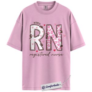 RN Valentine Shirt, Cute Leopard Heart Nurse Graphic Tee, Registered Nurse T-Shirt, Valentine’s Day Gift for Nurses, Comfort Colors Shirt