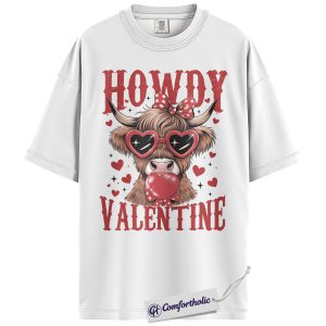 Alternative view of Howdy Valentine Shirt, Western Highland Cow Graphic Tee, Cute Cowgirl Valentine’s Day T-Shirt, Gift for Cow Lovers, Comfort Colors Shirt