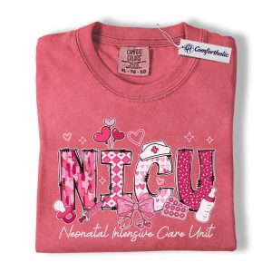 Alternative view of Valentine NICU Nurse Shirt, Cute Neonatal Care Graphic Tee, Neonatal Intensive Care Unit T-Shirt, Valentine’s Day Gift for NICU Nurses, Comfort Colors Shirt