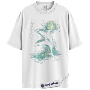 Alternative view of Dolphin Moon Shirt, Ocean Night Graphic Tee, Sea Life Lover T-Shirt, Gift for Beach Lovers & Dolphin Fans, Comfort Colors Shirt
