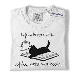 Alternative view of Coffee Cat Book Lover Shirt, Minimalist Reading Graphic Tee, Bookworm & Cat Mom T-Shirt, Gift for Book Lovers, Cat Lovers & Coffee Addicts, Comfort Colors Shirt