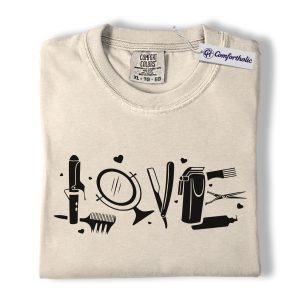 Hair Stylist Love Shirt, Minimal Salon Tools Graphic Tee, Hairstylist Cosmetologist T-Shirt, Gift for Hairdresser & Beauty School Students, Comfort Colors Shirt