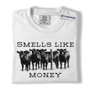 Alternative view of Smells Like Money Cow Shirt, Western Cattle Rancher Graphic Tee, Funny Farm Cow Lover T-Shirt, Livestock Gift for Country Girls & Beef Producers, Comfort Colors Shirt