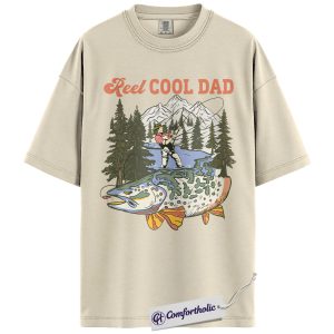 Reel Cool Dad Shirt, Retro Fishing Dad T-Shirt, Trout Fisherman Outdoor Graphic Tee, Funny Father’s Day Gift for Fishermen, Comfort Colors Shirt