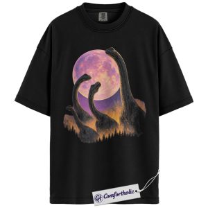 Brachiosaurus Moon Shirt, Dinosaur Aesthetic Graphic Tee, Prehistoric Forest T-Shirt, Fantasy Art Gift for Dino Lovers, Comfort Colors Shirt
