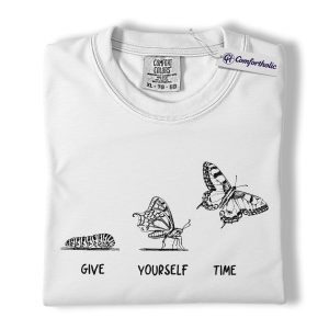 Alternative view of Give Yourself Time Shirt, Inspirational Butterfly Graphic Tee, Self Care Mental Health T-Shirt, Growth Journey Gift for Healing & Wellness Lovers, Comfort Colors Shirt