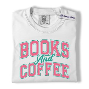 Alternative view of Books and Coffee Shirt, Book Lover Graphic Tee, Cozy Bookish Aesthetic T-Shirt, Coffee Lover Gift for Readers, Comfort Colors Shirt