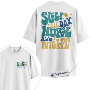 Alternative view of Sleep All Day Nurse All Night Shirt, Personalized Nurse Life T-Shirt, Funny Medical Worker Graphic Tee, Custom Name Gift for Night Shift Nurses, Comfort Colors Shirt 2-Sided
