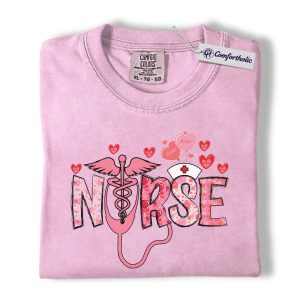 Valentine Nurse Shirt, Cute Medical Worker Graphic Tee, Pink Heart Nurse Life T-Shirt, Healthcare Appreciation Gift for Nurses, Comfort Colors Shirt