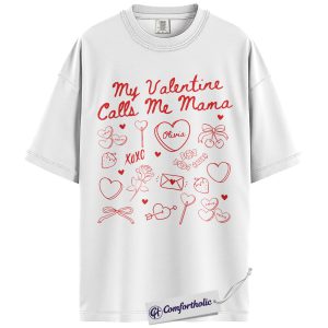 Alternative view of Personalized Valentine Mama Shirt, My Valentine Calls Me Mama Graphic Tee, Mom T-Shirt with Custom Name, Cute Heart Doodle Gift for Mothers, Comfort Colors Shirt