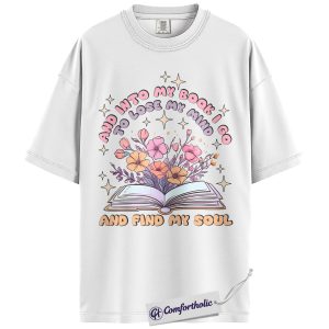 Alternative view of And Into My Book I Go Shirt, Book Lover Aesthetic Graphic Tee, Floral Reading Quote T-Shirt, Vintage Bookish Gift for Readers, Comfort Colors Shirt