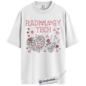 Alternative view of Radiology Tech Valentine Shirt, Cute Rad Tech Skeleton Heart Graphic Tee, X-Ray Technologist Aesthetic T-Shirt, Medical Worker Valentine Gift, Comfort Colors Shirt