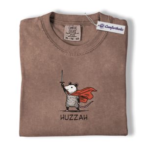Huzzah Possum Shirt, Funny Medieval Fantasy Animal Graphic Tee, Cute Possum Lover T-Shirt, Renaissance Faire Gift, Comfort Colors Shirt