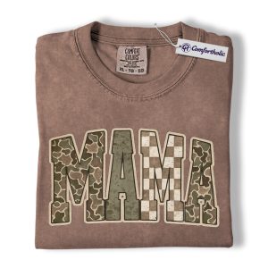 Mama Shirt, Camo and Gingham Graphic Tee, Rustic Motherhood Mom Life T-Shirt, Mother's Day Gift for Moms, Comfort Colors Shirt