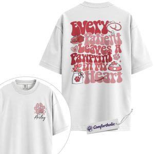 Alternative view of Valentine Vet Tech Pawprint Shirt, Personalized Veterinary Technician Graphic Tee, Cute Animal Clinic T-Shirt, Custom Name Gift for Vet Techs & Pet Lovers, Comfort Colors Shirt 2-Sided