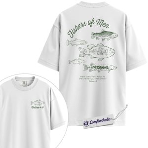 Alternative view of Fishers of Men Shirt, Christian Fishing Bible Verse Graphic Tee, Matthew 4:19 Religious T-Shirt, Faith Gift for Fishermen, Comfort Colors Shirt 2-Sided